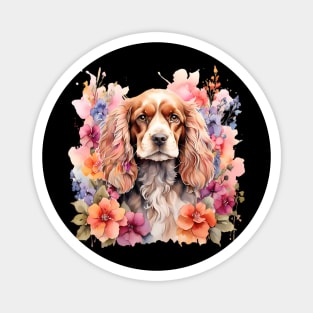 An american cocker spaniel decorated with beautiful watercolor flowers Magnet